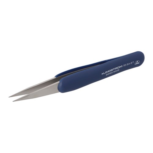 Lindstrom 00-SA-ET Stainless Steel Tweezers - Anti-Acid Anti-Magnetic Body w/ ESD Safe Handles and Straight - Thick - Strong Tips - 4.72" (120 mm)