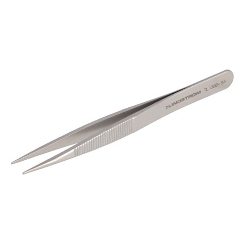 Lindstrom 00B-SA Stainless Micro Precision Tweezers - Anti-Acid Anti-Magnetic Body w/ Serrated Handles and Straight - Thick - Superior Finish Tips - 4.72" (120 mm)