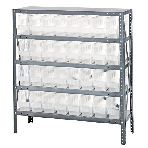 Quantum 1239-201CL - 5 Shelf Heavy-Duty Shelving Unit w/(32) Clear Bins - 12" x 36" x 39"