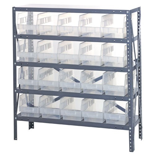 Quantum 1239-202CL - 5 Shelf Heavy-Duty Shelving Unit w/(20) Clear Bins - 12" x 36" x 39"