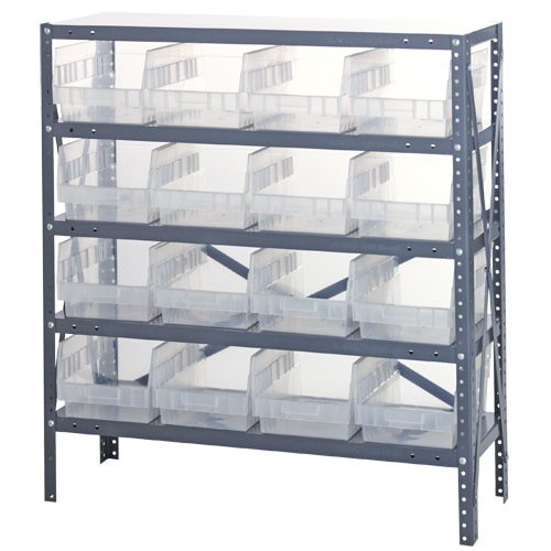 Quantum 1239-207CL - 5 Shelf Heavy-Duty Shelving Unit w/(16) Clear Bins - 12" x 36" x 39"