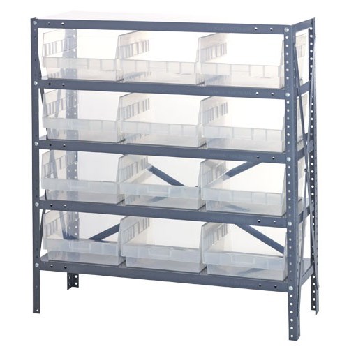 Quantum 1239-209CL - 5 Shelf Heavy-Duty Shelving Unit w/(12) Clear Bins - 12" x 36" x 39"