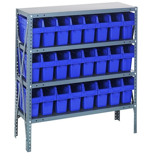 Quantum 1239-SB801BL - 4 Shelf Heavy-Duty Shelving Unit w/(24) Blue Bins - 12" x 36" x 39"