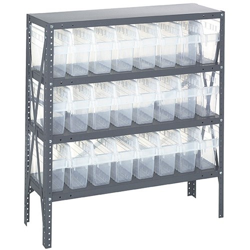 Quantum 1239-SB801CL - 4 Shelf Heavy-Duty Shelving Unit w/(24) Clear Bins - 12" x 36" x 39"