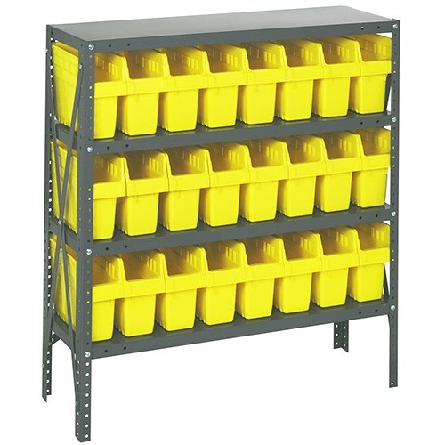 Quantum 1239-SB801YL - 4 Shelf Heavy-Duty Shelving Unit w/(24) Yellow Bins - 12" x 36" x 39"