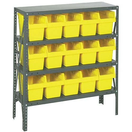 Quantum 1239-SB802YL - 4 Shelf Heavy-Duty Shelving Unit w/(15) Yellow Bins - 12" x 36" x 39"