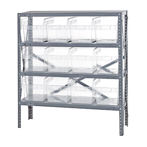 Quantum 1239-SB807CL - 4 Shelf Heavy-Duty Shelving Unit w/(12) Clear Bins - 12" x 36" x 39"