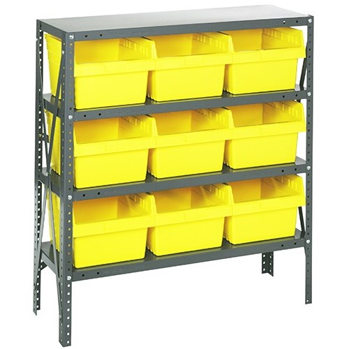 Quantum 1239-SB809YL - 4 Shelf Heavy-Duty Shelving Unit w/(9) Yellow Bins - 12" x 36" x 39"