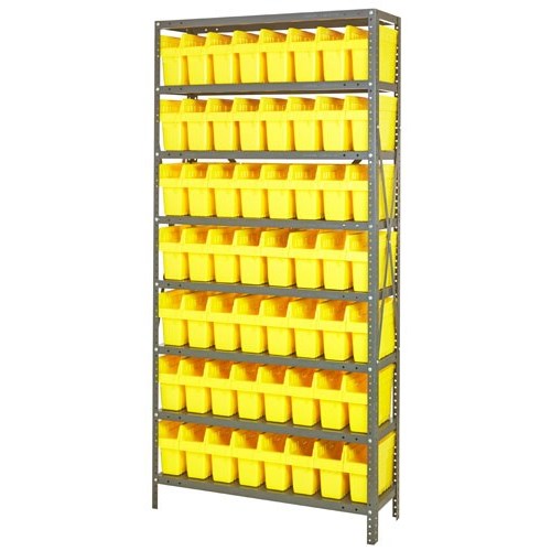 Quantum 1275-SB801YL - 8 Shelf Heavy-Duty Shelving Unit w/(56) Yellow Bins - 12" x 36" x 75"