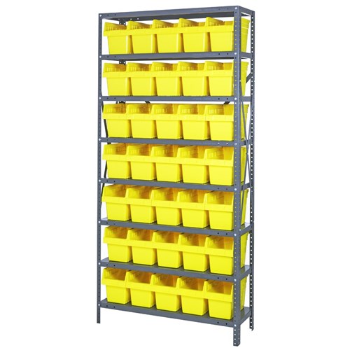 Quantum 1275-SB802YL - 8 Shelf Heavy-Duty Shelving Unit w/(35) Yellow Bins - 12" x 36" x 75"