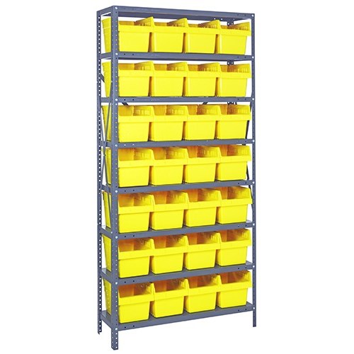 Quantum 1275-SB807YL - 8 Shelf Heavy-Duty Shelving Unit w/(28) Yellow Bins - 12" x 36" x 75"