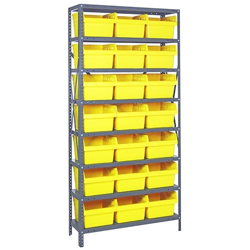 Quantum 1275-SB809YL - 8 Shelf Heavy-Duty Shelving Unit w/(21) Yellow Bins - 12" x 36" x 75"