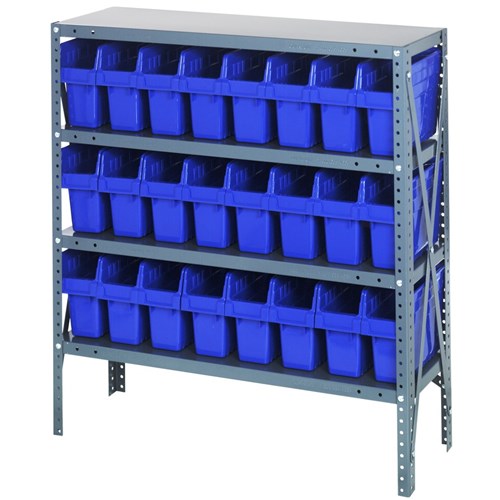 Quantum 1839-SB803BL - 4 Shelf Heavy-Duty Shelving Unit w/(24) Blue Bins - 18" x 36" x 39"