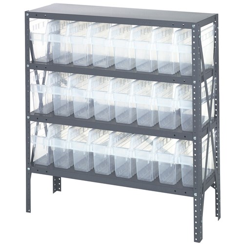 Quantum 1839-SB803CL - 4 Shelf Heavy-Duty Shelving Unit w/(24) Clear Bins - 18" x 36" x 39"