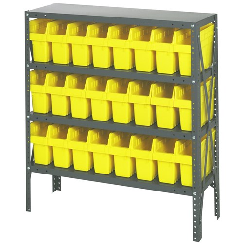 Quantum 1839-SB803YL - 4 Shelf Heavy-Duty Shelving Unit w/(24) Yellow Bins - 18" x 36" x 39"