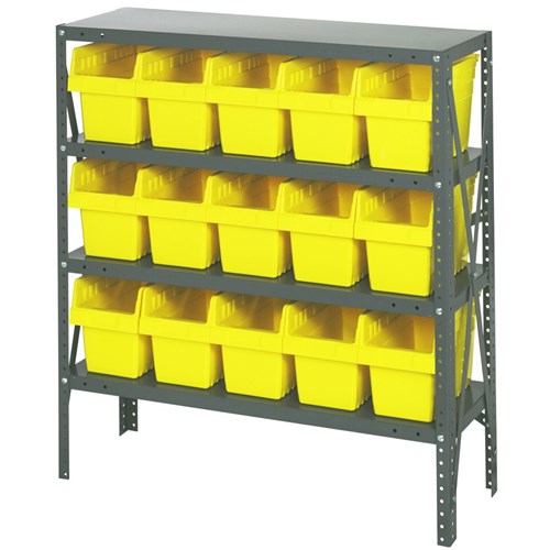 Quantum 1839-SB804YL - 4 Shelf Heavy-Duty Shelving Unit w/(15) Yellow Bins - 18" x 36" x 39"