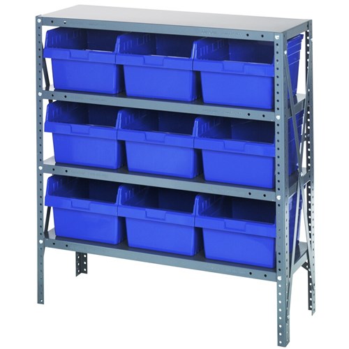 Quantum 1839-SB810BL - 4 Shelf Heavy-Duty Shelving Unit w/(9) Blue Bins - 18" x 36" x 39"