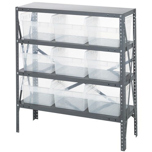 Quantum 1839-SB810CL - 4 Shelf Heavy-Duty Shelving Unit w/(9) Clear Bins - 18" x 36" x 39"