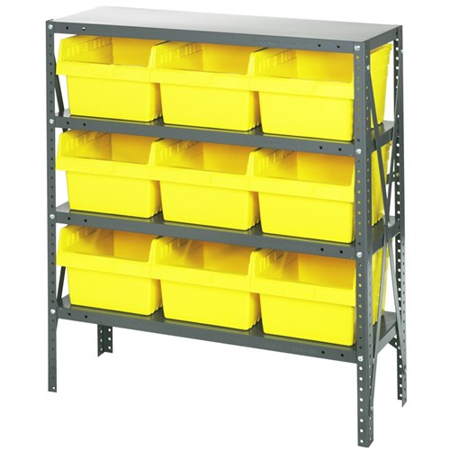 Quantum 1839-SB810YL - 4 Shelf Heavy-Duty Shelving Unit w/(9) Yellow Bins - 18" x 36" x 39"