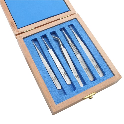 Aven 18476USA Tweezers Set 5 Pc - Technik Wooden Case