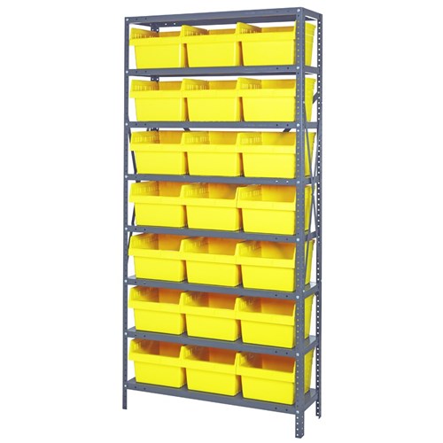 Quantum 1875-SB810YL - 8 Shelf Heavy-Duty Shelving Unit w/(21) Yellow Bins - 18" x 36" x 75"