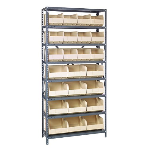 Quantum 2475-483485IV - 8 Shelf Heavy-Duty Shelving Unit w/(24) Ivory Bins - 24" x 36" x 75"