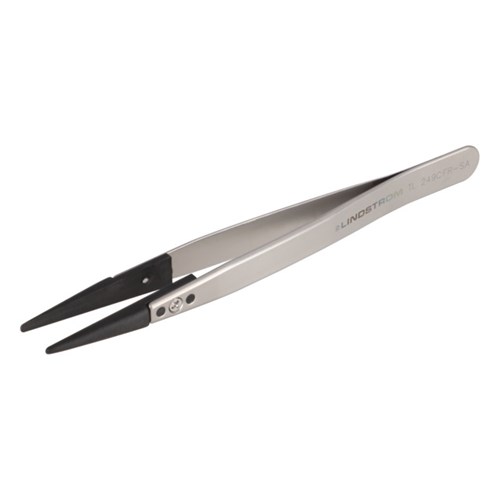 Lindstrom 249CFR-SA Carbon Fiber Tweezers w/ ESD Safe Handles and Straight - Thick - Beveled - Strong Tips - 5.12" (130 mm)