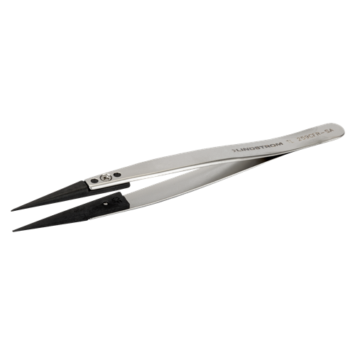 Lindstrom 259CFR-SA Carbon Fiber Tweezers w/ ESD Safe Handles and Straight - Fine - Pointed - Strong Tips - 5.12" (130 mm)