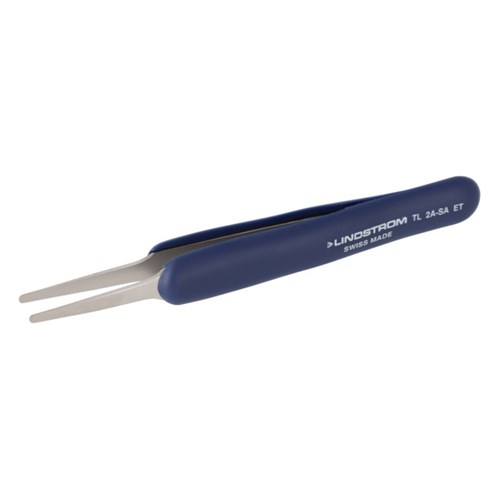 Lindstrom 2A-SA-ET Stainless Steel Tweezers - Anti-Acid Anti-Magnetic Body w/ ESD Safe Handles w/ Straight - Very Fine - Round - Flat Tips - 4.92" (125 mm)