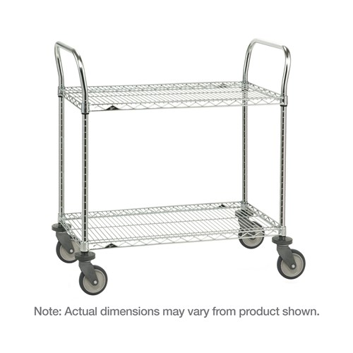 InterMetro Industries 2SPN33PS SP Series Utility Cart with 2 Stainless Steel Wire Shelves - 18" x 36" x 39"