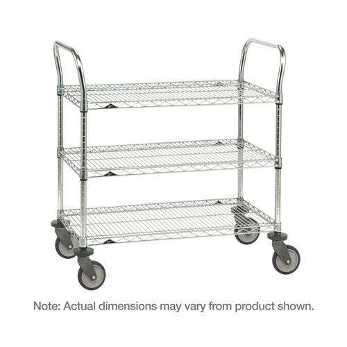 InterMetro Industries 3SPN43PS SP Series Utility Cart with 3 Stainless Steel Wire Shelves - 21" x 36" x 39"