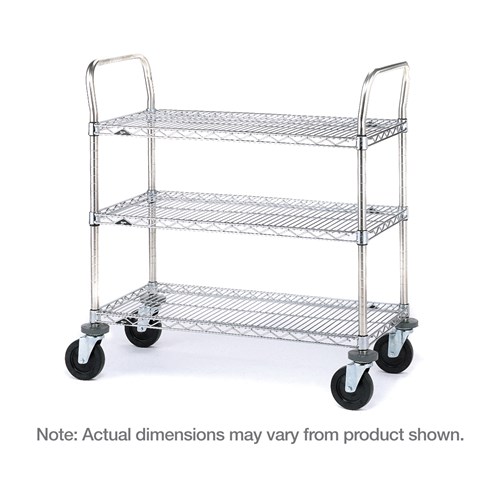 InterMetro Industries 3SPN53ABR SP Series Utility Cart with 3 Brite Wire Shelves - 24" x 36" x 39"