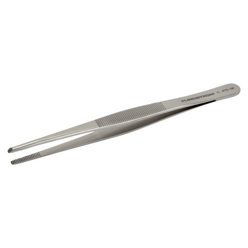 Lindstrom 475-SA Stainless Steel Tweezers - Anti-Acid Anti-Magnetic Body w/ Serrated Handles and Straight - Beveled - Strong - Line Serrated Tips - 135 mm - 5.32"