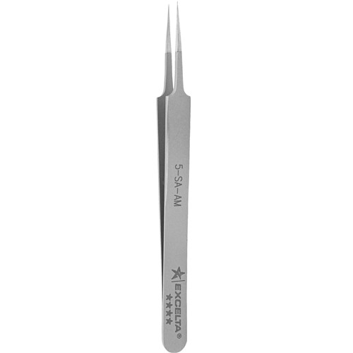 Excelta 5-SA-AM - Anti-Magnetic & Microbial Stainless Steel Tweezers - Straight Tapered Ultra Fine Point - 4.5" (112.5mm)