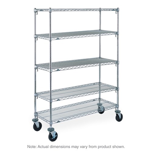 InterMetro Industries 5A336EC Adjustable Super Erecta 5A336EC 5-Shelf Industrial Wire Shelving Stem Caster Cart - Chrome - 18" x 36" x 67.875"