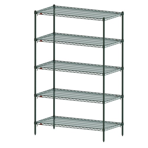 InterMetro Industries 5A557K3 Adjustable Super Erecta 5A557K3 5-Shelf Industrial Wire Shelving Starter Unit - Metroseal Green Epoxy - 24" x 48" x 74"