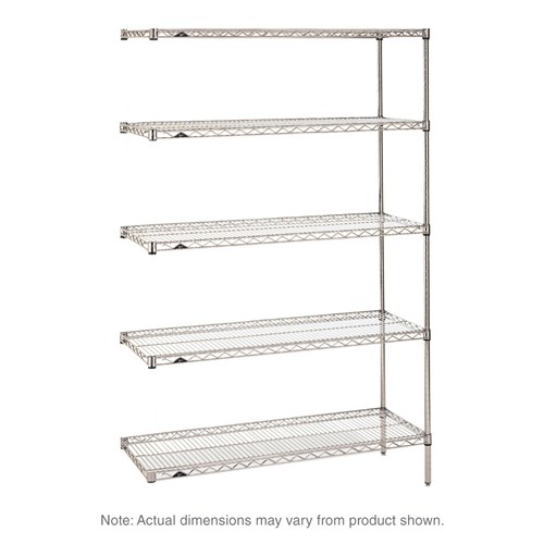 InterMetro Industries 5AN317C Super Erecta 5-Shelf Industrial Wire Shelving Add-On Unit - Chrome - 18" x 24" x 74"