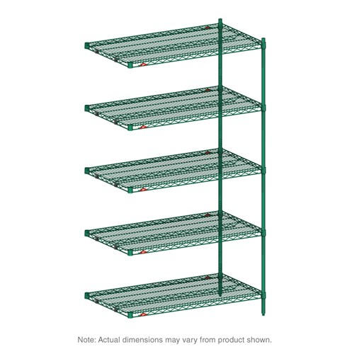 InterMetro Industries 5AN327K3 Super Erecta 5-Shelf Industrial Wire Shelving Add-On Unit - Metroseal Green Epoxy - 18" x 30" x 74"