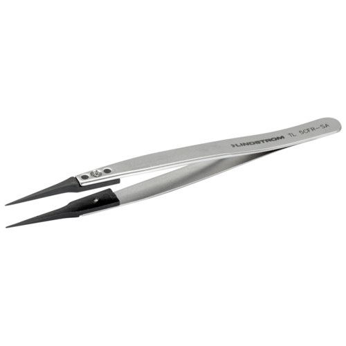 Lindstrom 5CFR-SA Carbon Fiber Tweezers w/ ESD Safe Handles and Straight - Very Fine - Sharp Tips - 5.12" (130 mm)