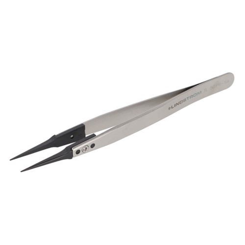 Lindstrom 5CPR-SA Carbon PEEK Tweezers w/ ESD Safe Handles and Straight - Very Fine - Sharp Tips -  5.12" (130 mm)