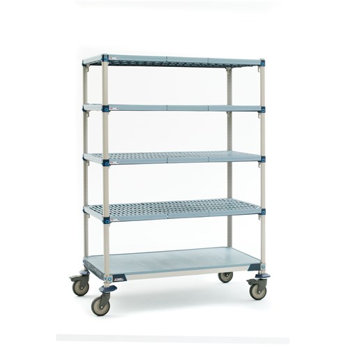 InterMetro Industries 5Q337EG3 5Q337EG3 5-Shelf Industrial Plastic Shelving Mobile Cart - Solid Bottom Shelf - 18" x 36" x 80"