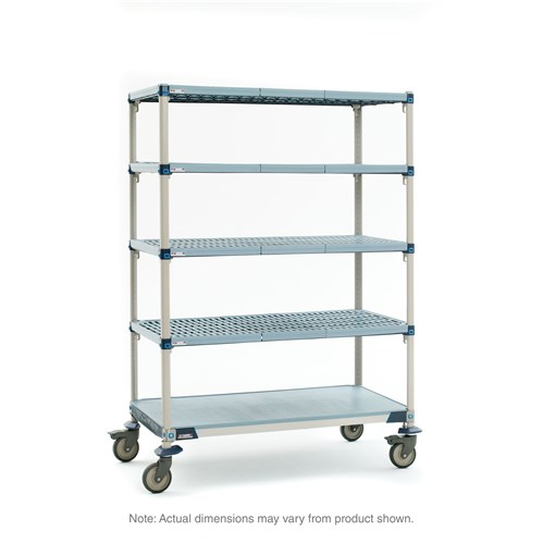 InterMetro Industries 5Q357EG3 5Q357EG3 5-Shelf Industrial Plastic Shelving Mobile Cart - Solid Bottom Shelf - 18" x 48" x 80"