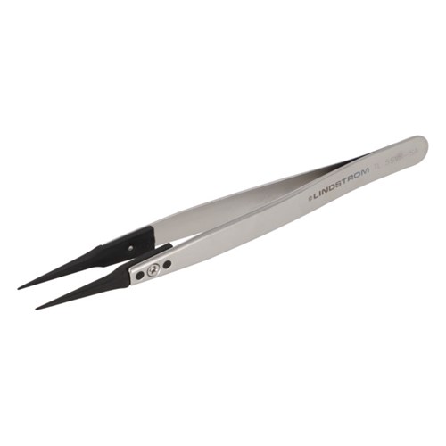 Lindstrom 5SVR-SA PVDF Tweezers w/ ESD Safe Handles and Straight - Very Fine - Sharp Tips - 5.12" (130 mm)