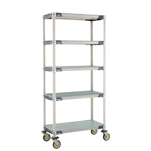 InterMetro Industries 5X337EGX3 5X337EGX3 5-Shelf Industrial Plastic Shelving Mobile Cart - Solid Bottom Shelf - 18" x 36" x 79.3125"