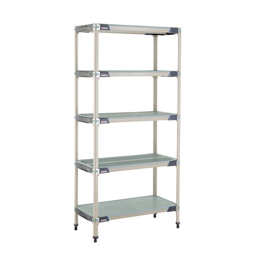 InterMetro Industries 5X337HX3 5X337HX3 5-Shelf Plastic Industrial Shelving Starter Unit with Solid Bottom Shelf - 18" x 36" x 74"