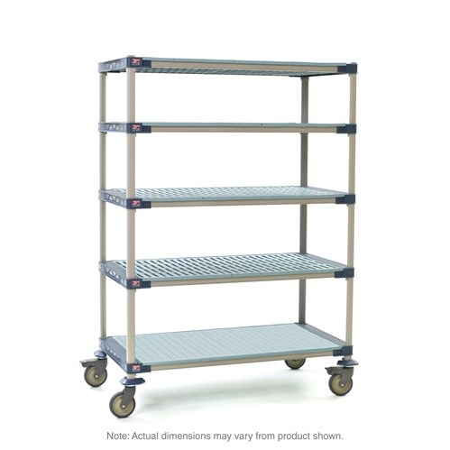 InterMetro Industries 5X337PG4 5X337PG4 5-Shelf Industrial Plastic Shelving Mobile Cart - Solid Bottom Shelf - 18" x 36" x 79.3125"