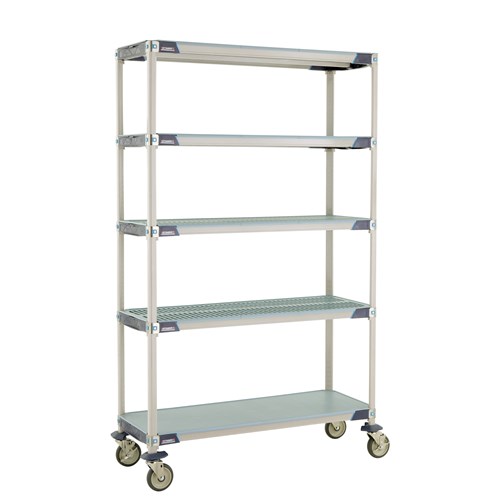 InterMetro Industries 5X357EGX3 5X357EGX3 5-Shelf Industrial Plastic Shelving Mobile Cart - Solid Bottom Shelf - 18" x 48" x 79.3125"