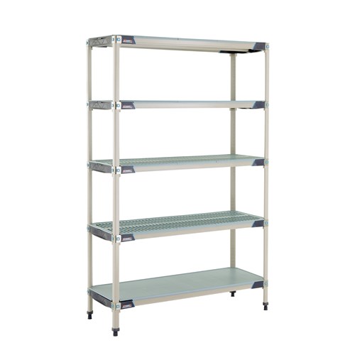 InterMetro Industries 5X357HX3 5X357HX3 5-Shelf Plastic Industrial Shelving Starter Unit with Solid Bottom Shelf - 18" x 48" x 74"