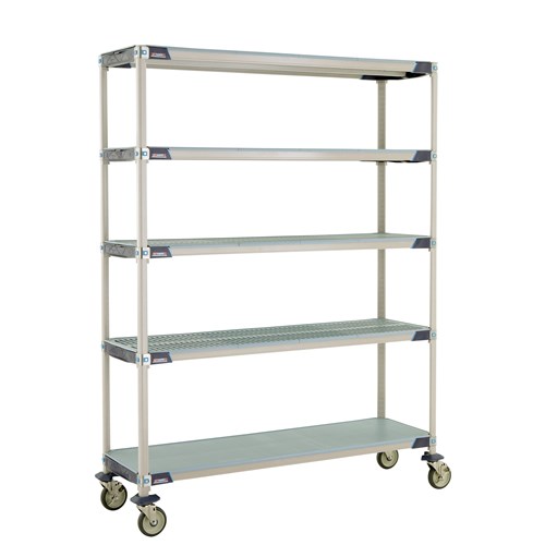 InterMetro Industries 5X367EGX3 5X367EGX3 5-Shelf Industrial Plastic Shelving Mobile Cart - Solid Bottom Shelf - 18" x 60" x 79.3125"