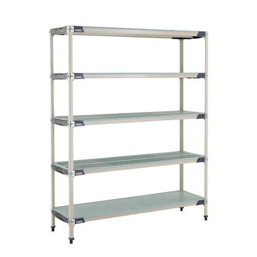 InterMetro Industries 5X367HX3 5X367HX3 5-Shelf Plastic Industrial Shelving Starter Unit with Solid Bottom Shelf - 18" x 60" x 74"